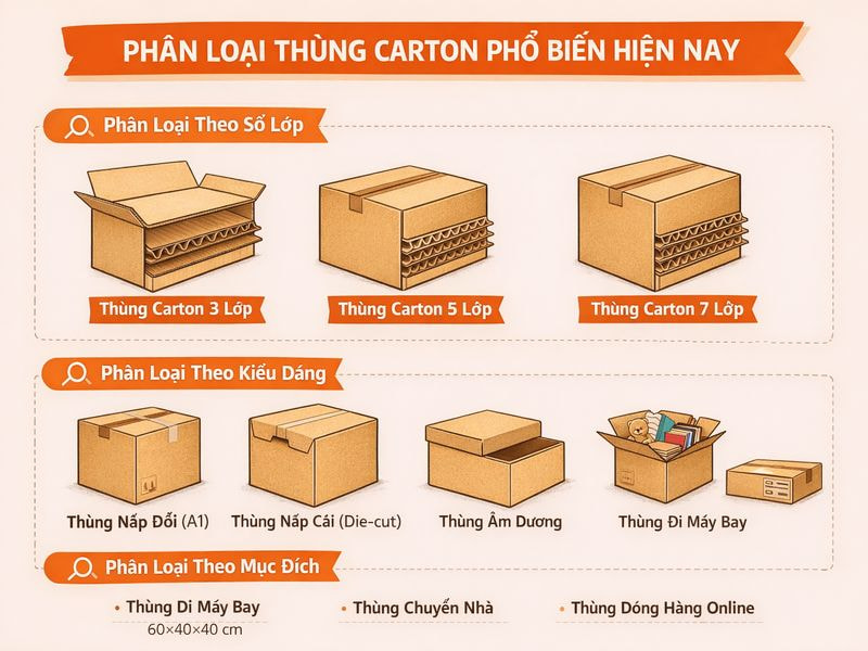 Phân loại thùng carton phổ biến hiện nay